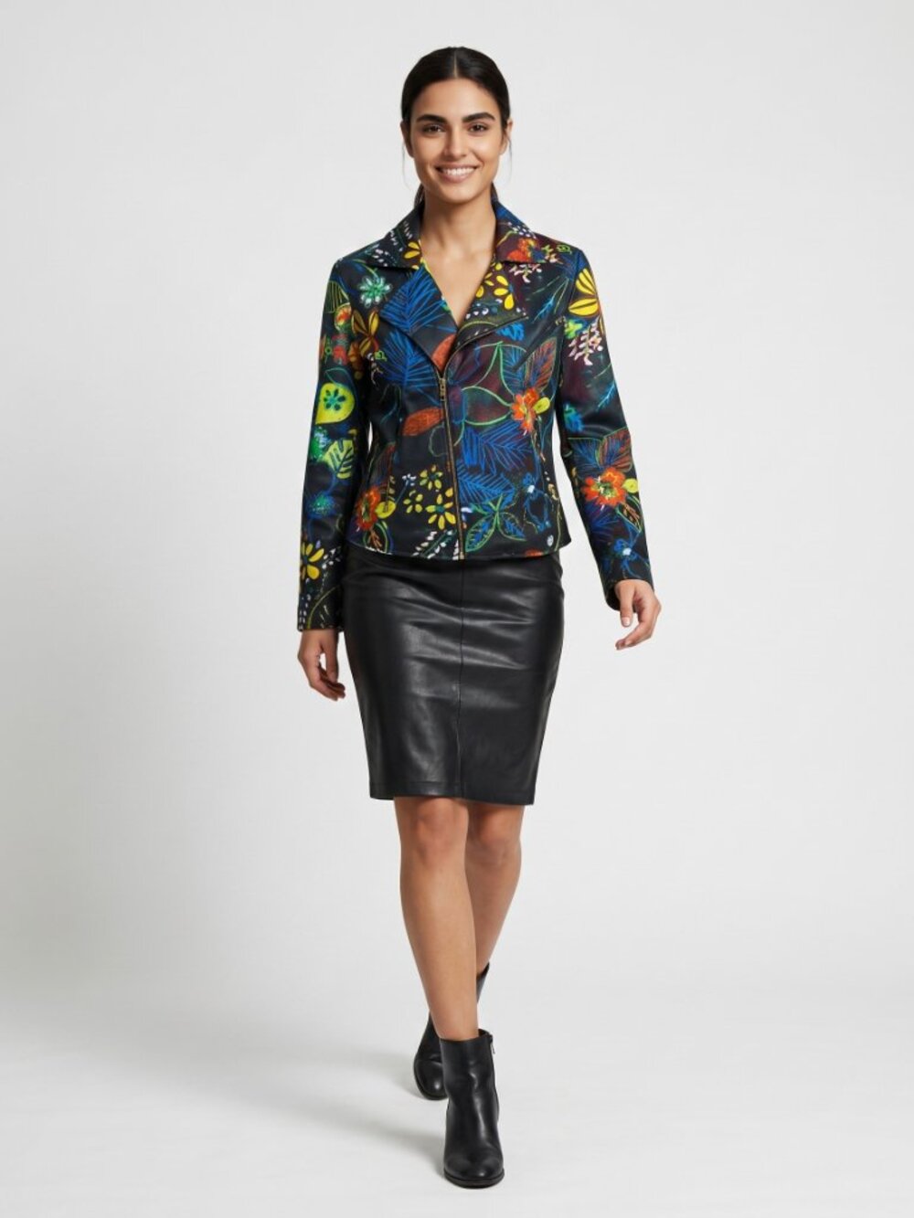 Chico’s Whimsical Night Gretta Tropical Floral Moto Jacket NWOT